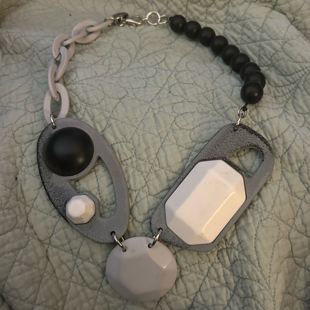 Alisha D Modernist Geometric Gray & White Necklace